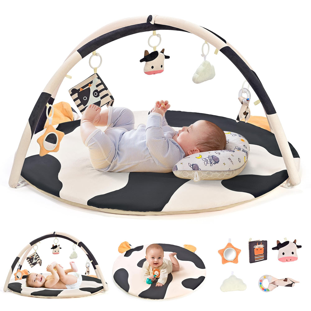 2PM SPORTS cow-theme baby play mat main view; spacious tummy-time surface for exploration