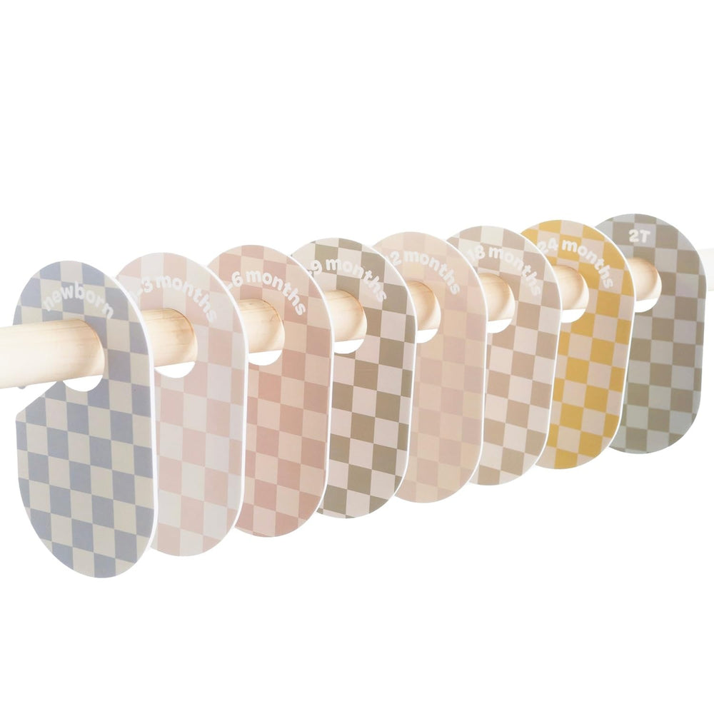 3 Sprouts baby closet dividers front view showing 8-piece set for easy wardrobe planning.