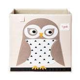 3 Sprouts owl bin neatly stores toys on playroom shelves