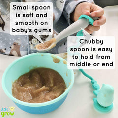 321 Grow Easy Learn spoon with tether keeps utensils within reach at meals