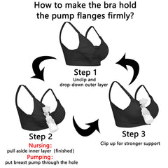 4HOW 3Pack pumping-bra nursing-access shows easy pull-aside nursing with a secure fit.