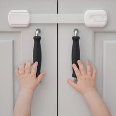 4our Kiddies cabinet locks installed on a cabinet door for child safety and easy access