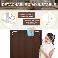 4our Kiddies cabinet secured with straps to prevent tipping.