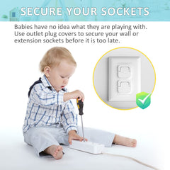 Packaging image shows 60-pack solution for organized baby-proofing homes