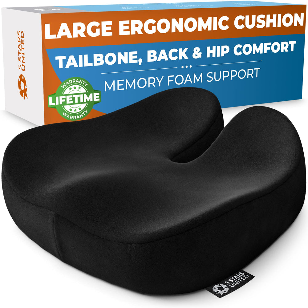 5 STARS UNITED seat cushion top view highlights 18x17 size for chair comfort