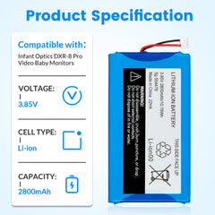 7717 battery close-up cell highlighting 2800mAh capacity for day-long monitoring