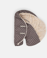 7 A.M. car seat blanket with micro-fleece plush lining provides soft warmth during car rides.
