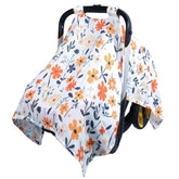 80S Muslin car seat cover shows 360-degree coverage for sun protection and airflow