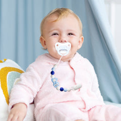 9tilight blue raccoon pacifier clip keeps pacifiers reachable and tidy