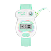 A ALPS kids watch potty timer wrist-shot showing playful toilet shape design and bright colors for routine cues