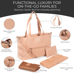 A + S Luxxe Baby Luxxe Diaper Tote interior compartments showcase organized essentials.