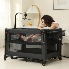 A2DAO black 5in1 bedside-sleeper highlights near-bed sleep and easy access.