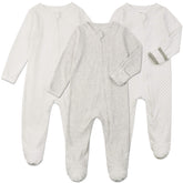 Aablexema baby footie pajamas mittens 3pc set in white grey dot for cozy night sleep.