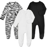 Aablexema baby footie pajamas white with mittens provide soft warmth and skin protection.