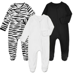 Aablexema baby footie pajamas white with mittens provide soft warmth and skin protection.