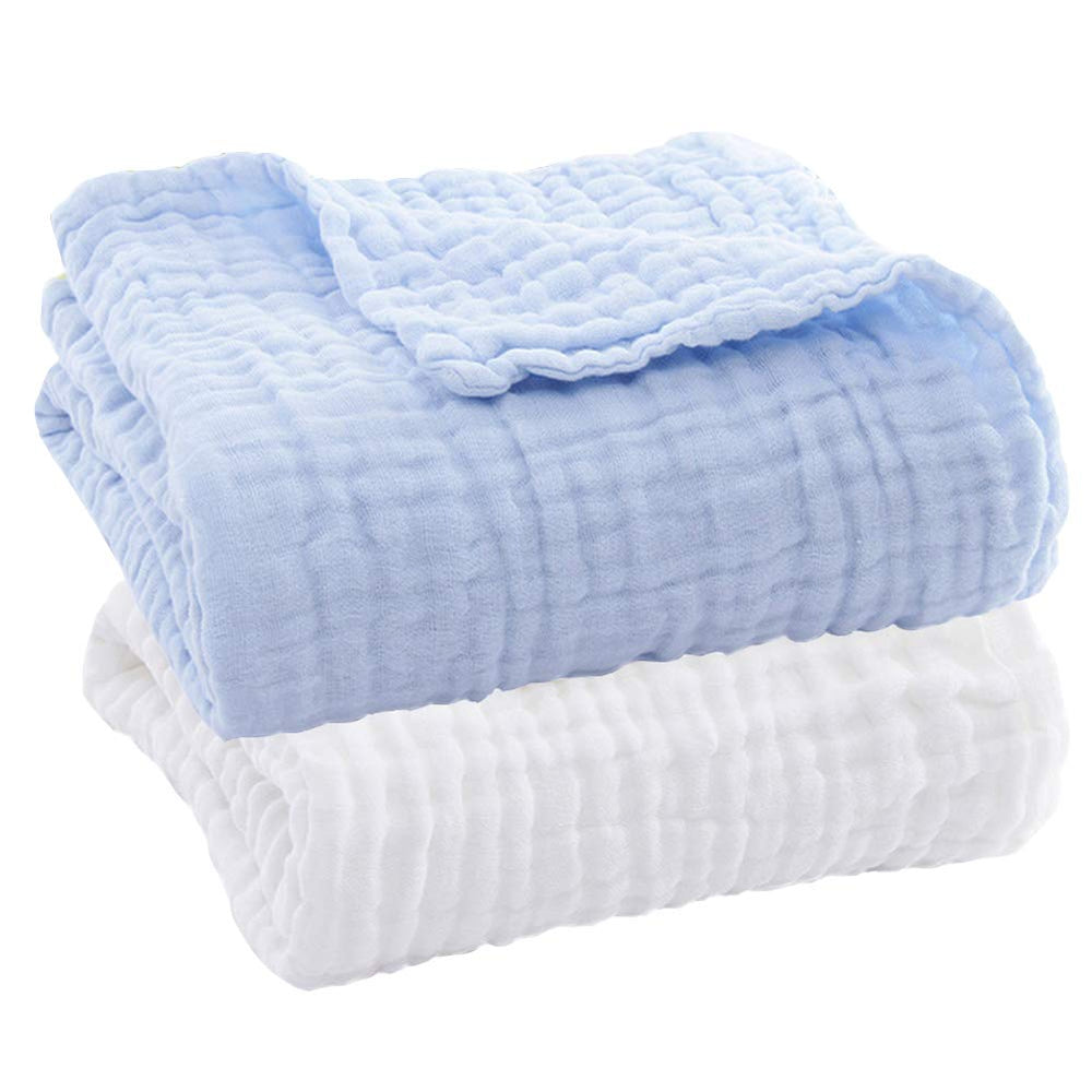Aablexema Baby Muslin Towels 2-Pack folded white-blue for gentle post-bath warmth