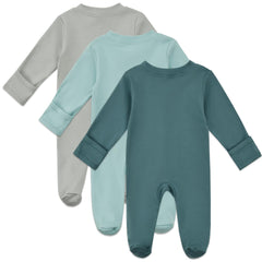 Aablexema baby pajamas green set shows footed design for warmth and full coverage.