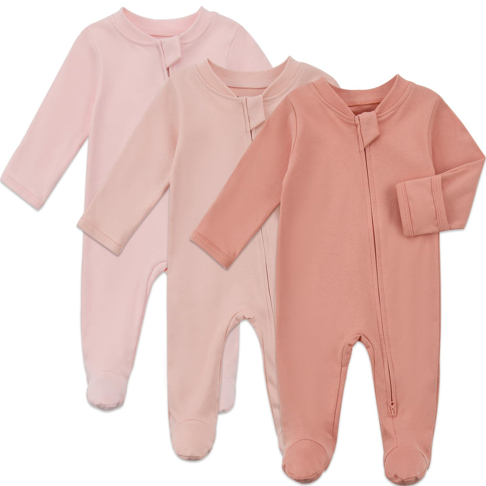 Aablexema baby pajamas organic cotton pink set with 2-way zipper for easy dressing.