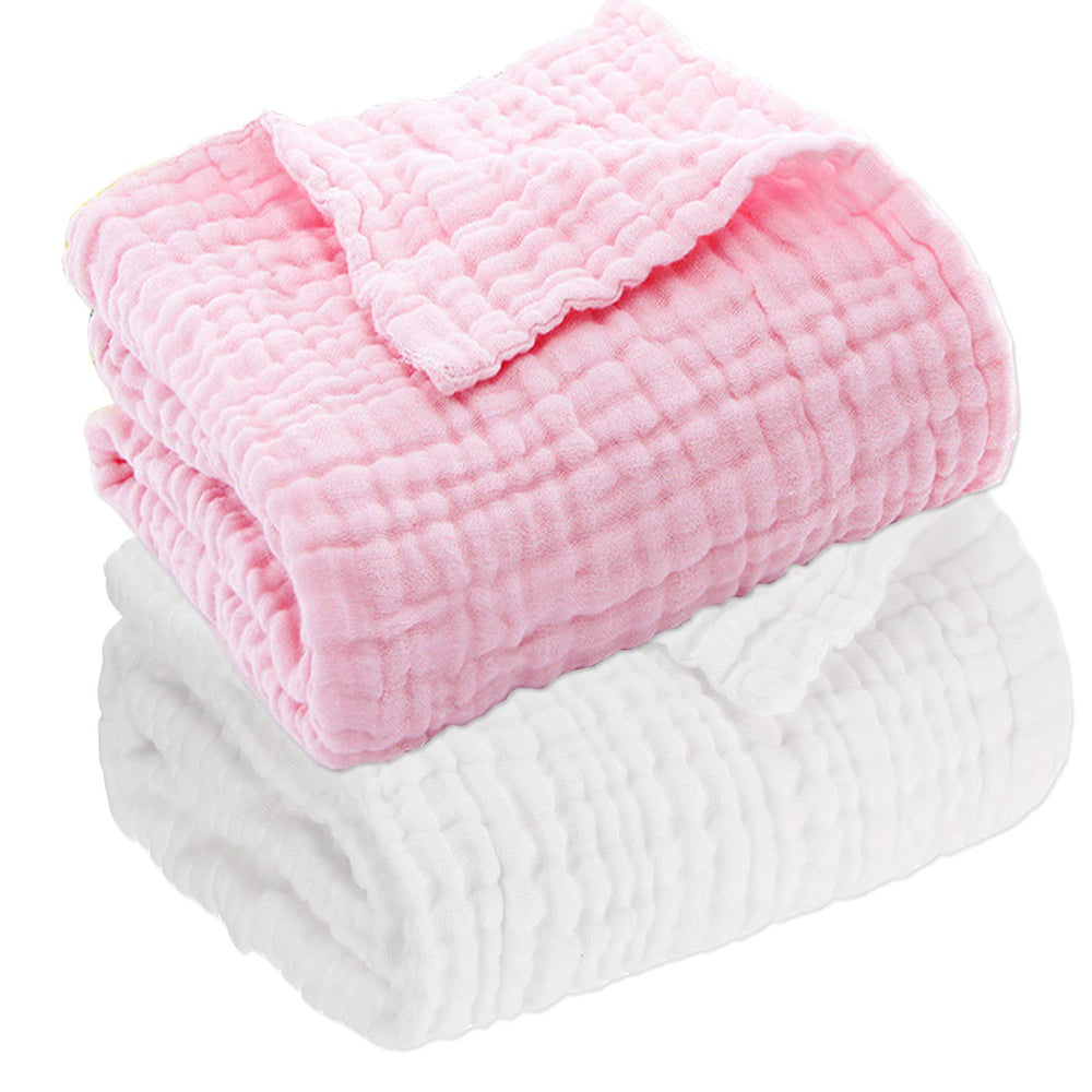 Aablexema muslin baby blanket set two-pack in white and pink, soft fabric for gentle skin.
