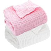 Aablexema muslin baby blanket set two-pack in white and pink, soft fabric for gentle skin.