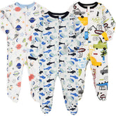 Aablexema space footie pajamas in soft cotton for breathable sleep.