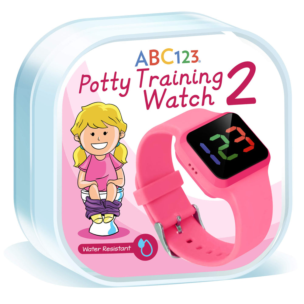 ABC123 Potty Training Watch 2 pink front view with large LED display for clear reminders.