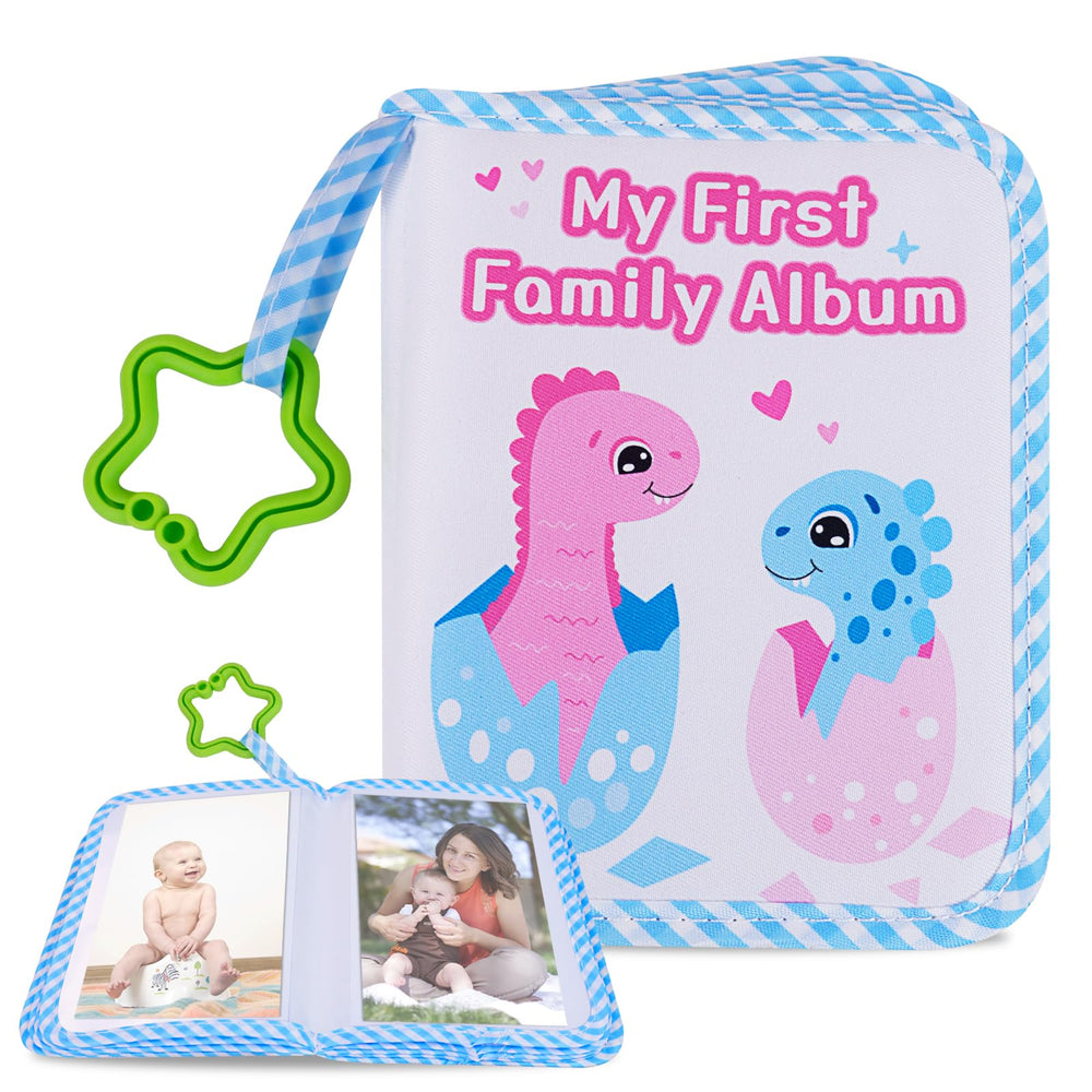 abcxgood baby's first family album cover in soft fabric for gentle touch.