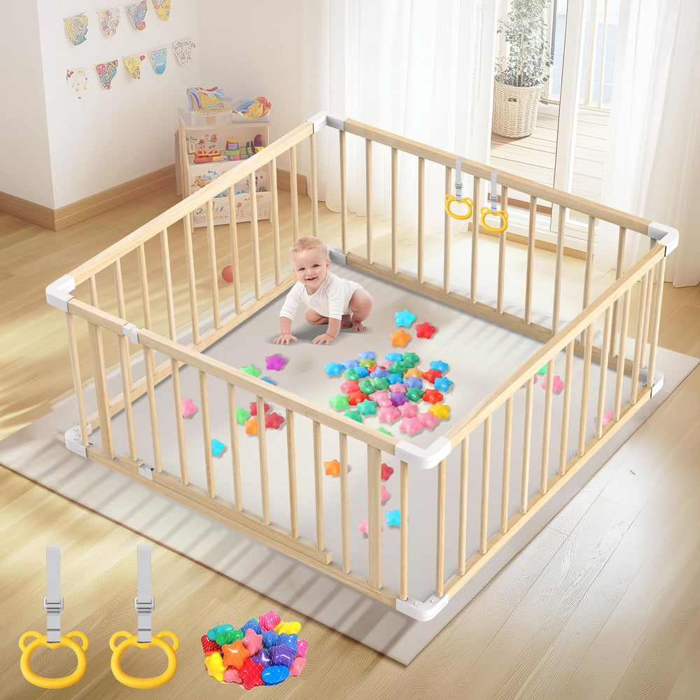 Abdtech Baby Wooden Playpen open view for easy supervision and wide play.