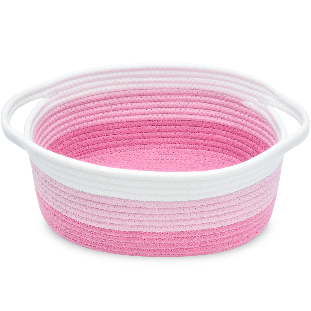 ABenkle basket with handles demonstrates sturdy woven texture for nursery organization.