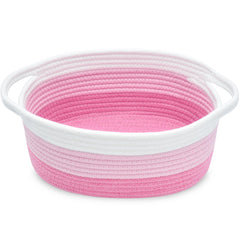 ABenkle basket with handles demonstrates sturdy woven texture for nursery organization.