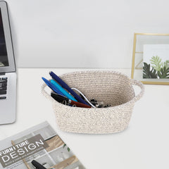 ABenkle boho-decor-basket on shelf; adds style and function