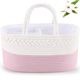 ABenkle diaper caddy pink cotton rope keeps baby essentials organized.