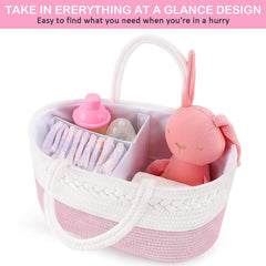 ABenkle diaper caddy pink large capacity for diapers and wipes.