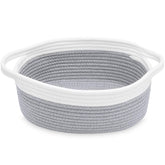 ABenkle small-basket-12x8x5-grey on a shelf for quick toy and remote organization
