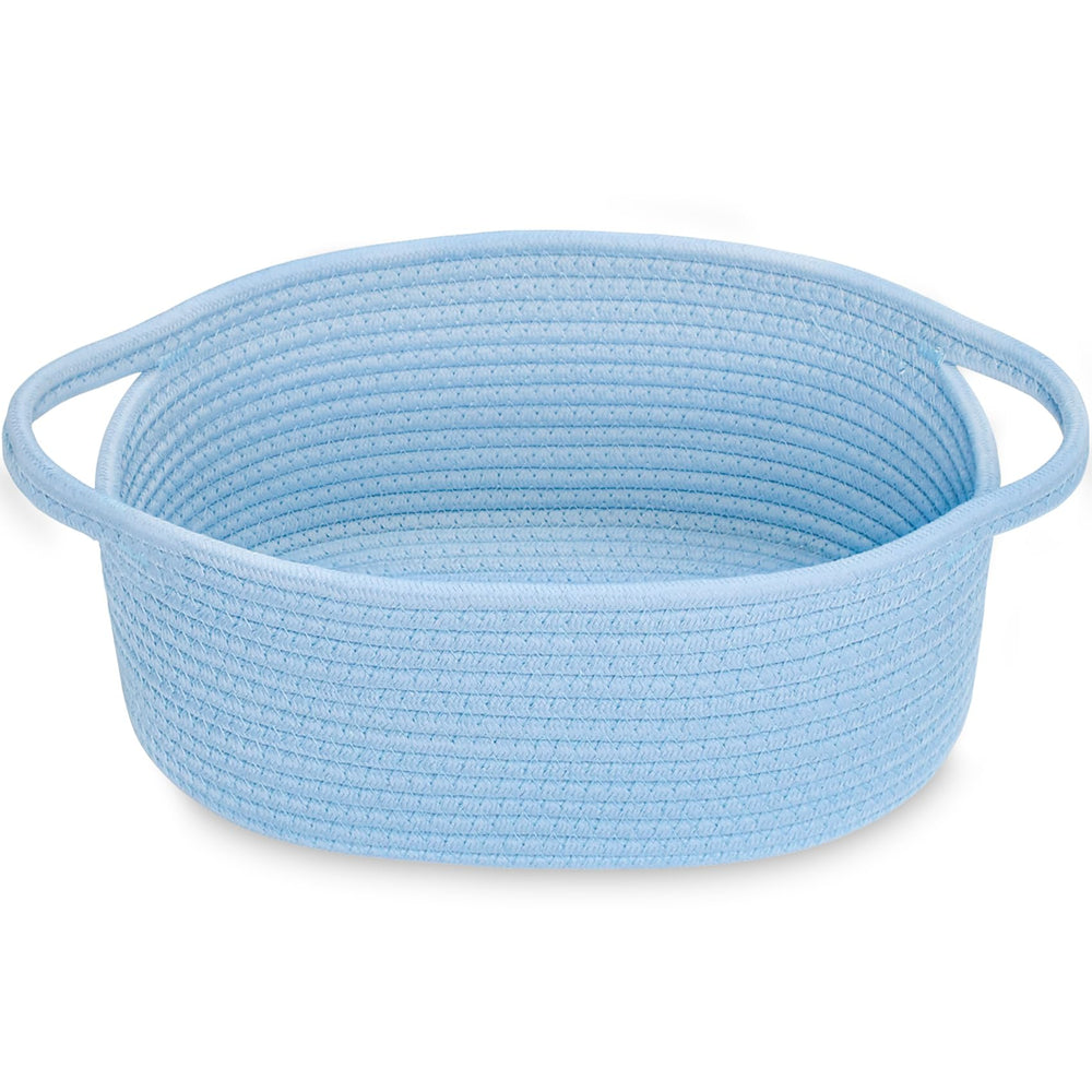 ABenkle small basket with handles in blue for convenient nursery organization and stylish storage.