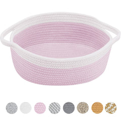 ABenkle small basket pink close-up shows sturdy handles for easy organization