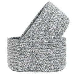 ABenkle small oval rope basket front view for compact storage and decluttering.