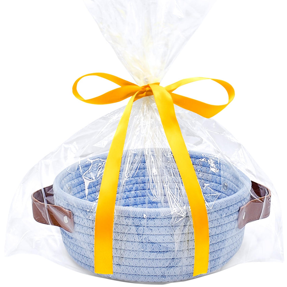 ABenkle small storage basket in blue cotton rope for tidy nursery toys and bedside essentials.