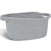 ABenkle small storage basket close-up reveals cotton rope weave for tidy desk organization.