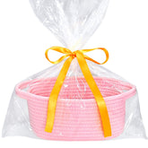 ABenkle pink small storage basket close-up shows soft cotton rope texture for organization
