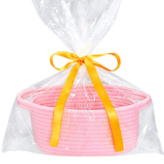 ABenkle pink small storage basket close-up shows soft cotton rope texture for organization