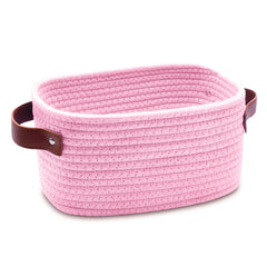 ABenkle small storage basket pink front view for desk organization.