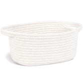 ABenkle small storage basket white front view aids quick organizing on shelves