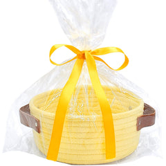 ABenkle small storage basket in yellow cotton rope, ideal for desk organization and toy storage.