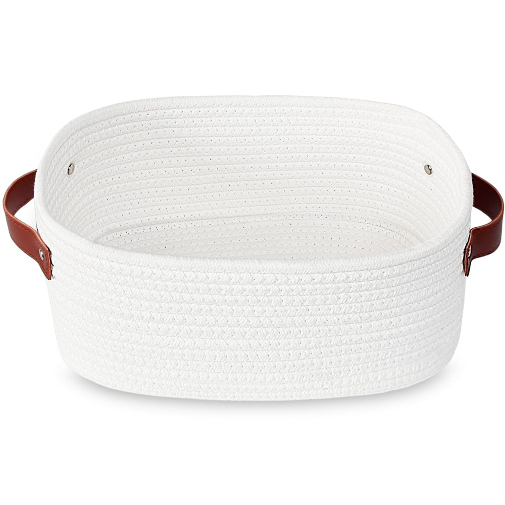 ABenkle small white basket with handle for tidy toy storage on shelves