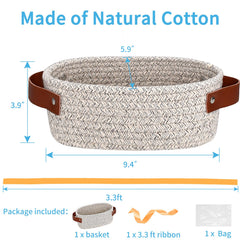 ABenkle small woven basket on nightstand keeps keys and cosmetics organized.