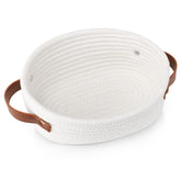 ABenkle small woven basket shows cotton rope texture for organizing small items.