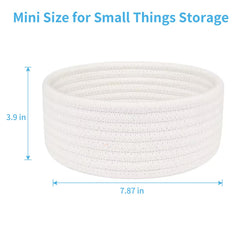 ABenkle small woven basket white top view, compact catch-all for keys and wallets.