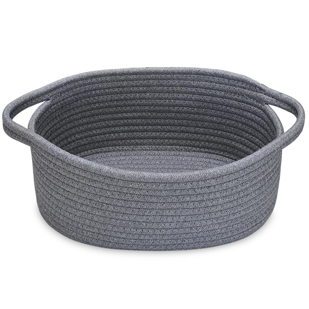 ABenkle small woven storage basket with handles, 12x8x5, ideal for tidy shelves.