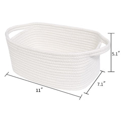 ABenkle woven basket toy organizer reduces playroom clutter.